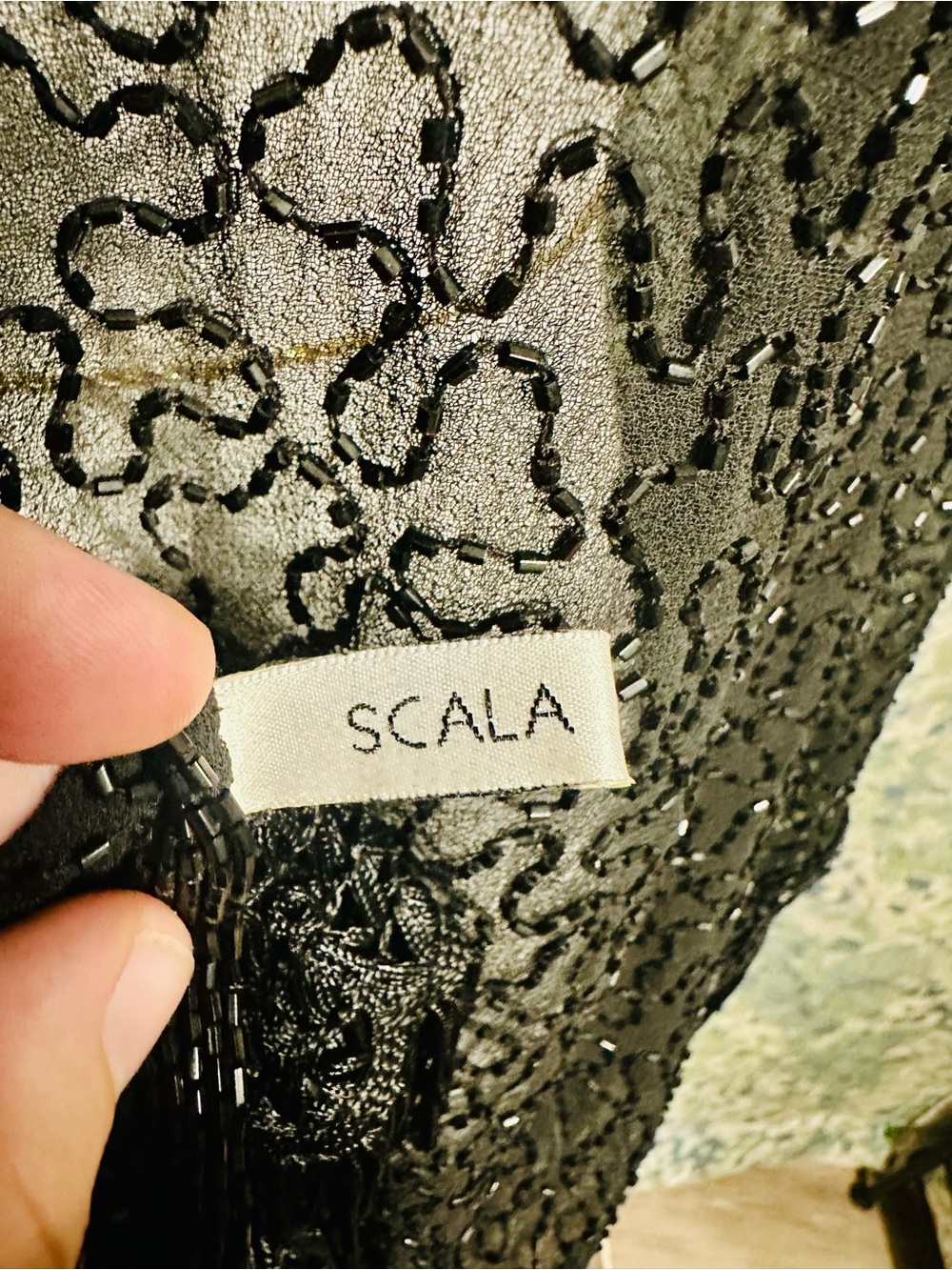 Scala Black Beaded Fringe Evening Shawl Wrap Poncho One Size - Picture 3 of 4